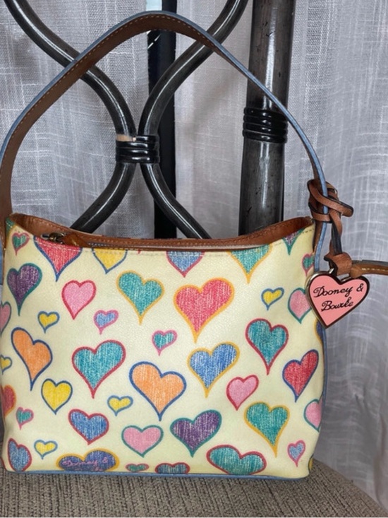 Dooney & Bourke Handbags - Dooney & Bourke Cream Multicolor Heart Print Shoulder Bag with Brown Trim
